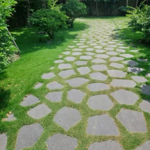 Đá thớt bazan - Đá bước dạo 20 Lối đi sân vườn đẹp lát bằng đá bước dạo tự nhiên trên thảm cỏ