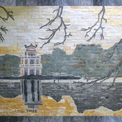 Đá bóc vàng 10x20cm 7 Bức tranh phong cảnh Hồ Gươm làm từ đá bóc vàng tự nhiên ghép nghệ thuật