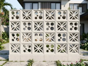 Gạch bông gió xi măng trang trí màu trắng dùng làm vách ngăn thông gió lấy sáng cho nhà ở, biệt thự, quán cà phê và sân vườn.