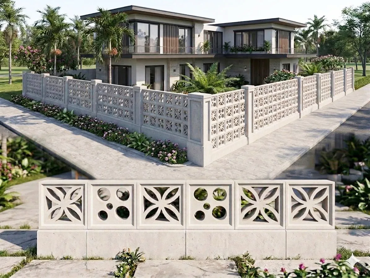 Gạch bông gió trắng VCB-001- FLOWER 11 Gạch bông gió xi măng trang trí hàng rào biệt thự giúp thông gió, lấy sáng và tăng tính thẩm mỹ cho công trình.