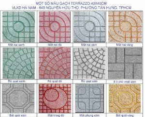 Các mẫu gạch terrazzo 40x40cm lát vỉa hè đầy đủ màu sắc.