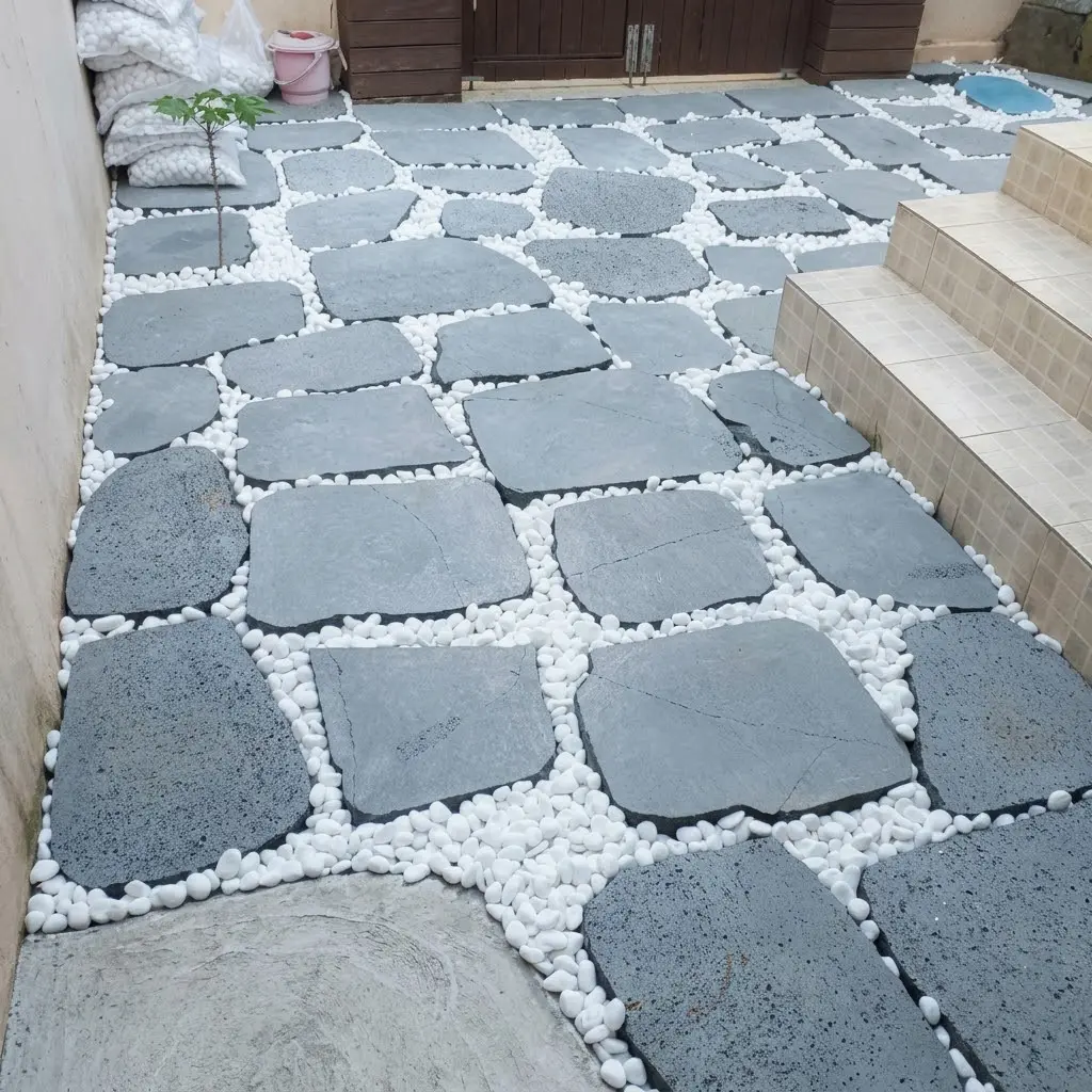 Đá thớt tổ ong - Đá bước dạo 20 Đá thớt tổ ong kết hợp sỏi trắng lát sân vườn